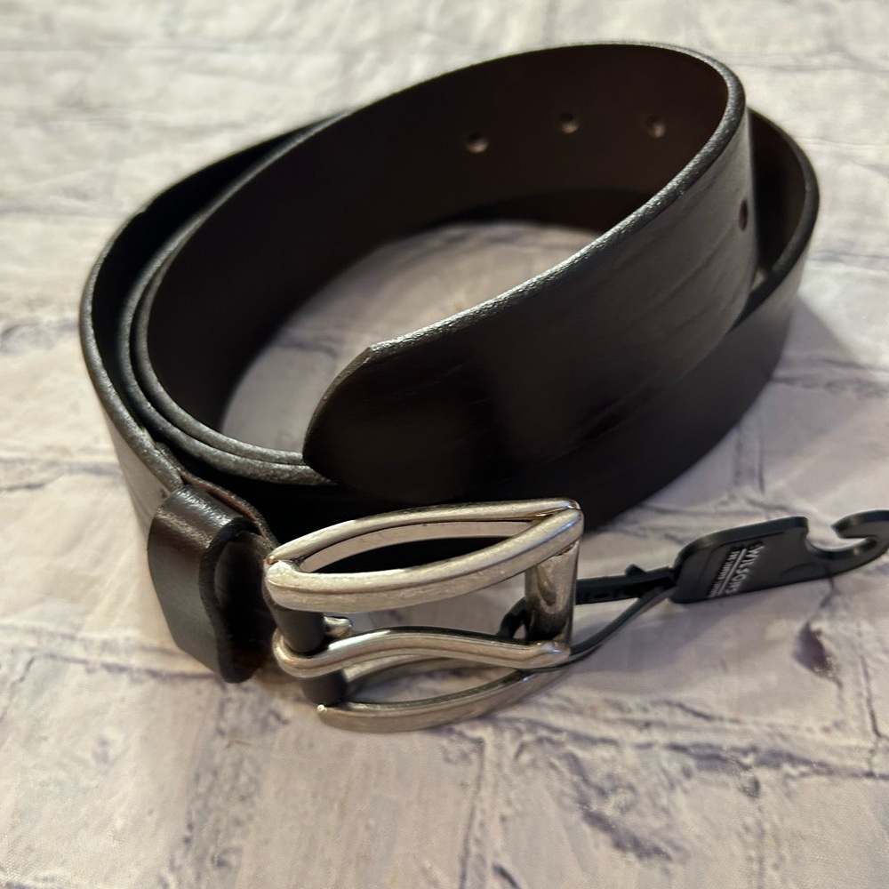 WILSONS THE LEATHER EXPERTS SOLID BRASS PELLE STUDIO ITALIAN LEATHER BELT 44
